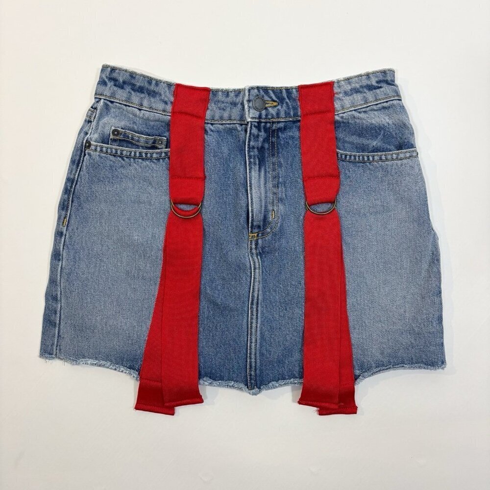 Carmar Colin String Denim Mini Skirt Red Ribbon Pop - Size 28